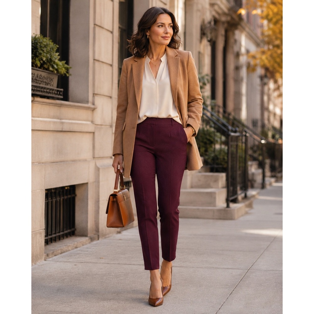 WHBM The Slim Ankle Pants Merlot Burgundy Pull On Stretch Size 2